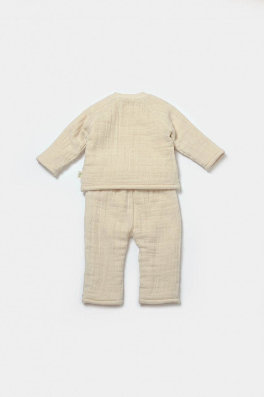 Set bluza dublata si pantaloni Ursulet, Winter muselin - , BabyCosy